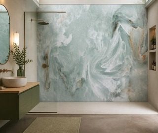 tons verts delicats dans un motif marbre papier peint pour la salle de bain papiers peints demural