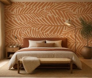 rythme chaleureux du motif vegetal sur le mur papier peint pour le chambres a coucher papiers peints demural