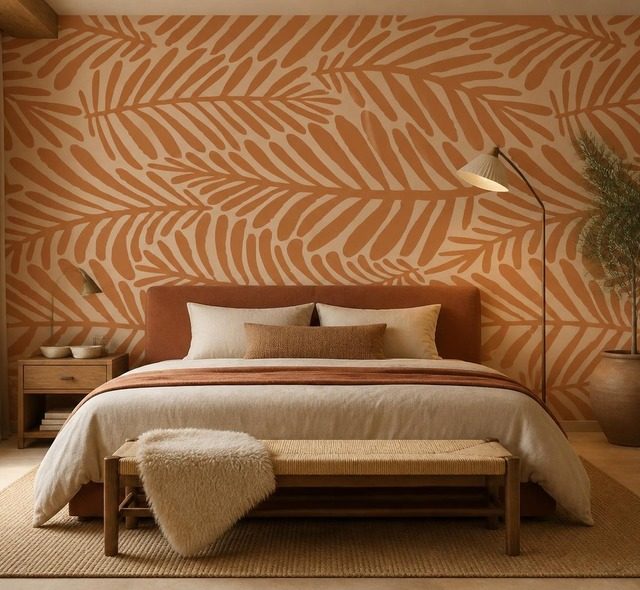 rythme chaleureux du motif vegetal sur le mur papier peint pour le chambres a coucher papiers peints demural