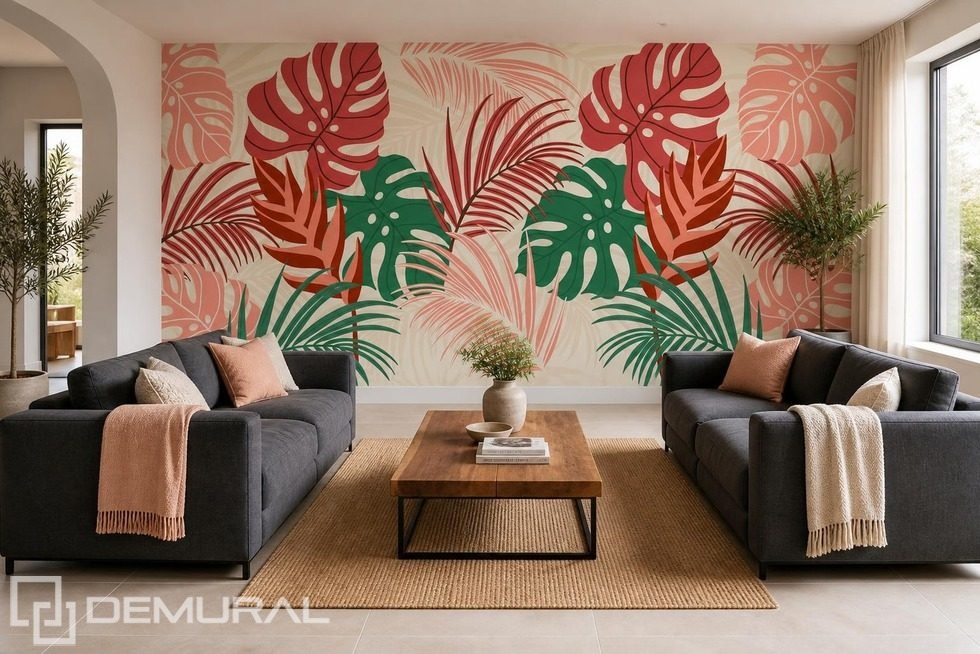 Feuilles artistiques dans un motif décoratif Papier peint pour le salon Papiers peints Demural