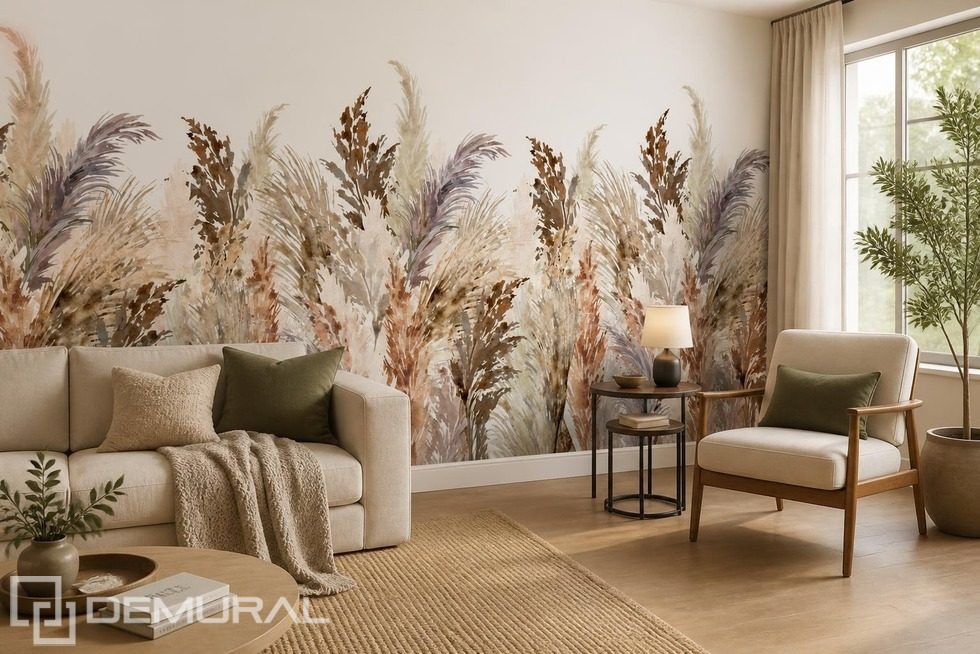 Décoration élégante avec des herbes de la pampa Papier peint pour le salon Papiers peints Demural
