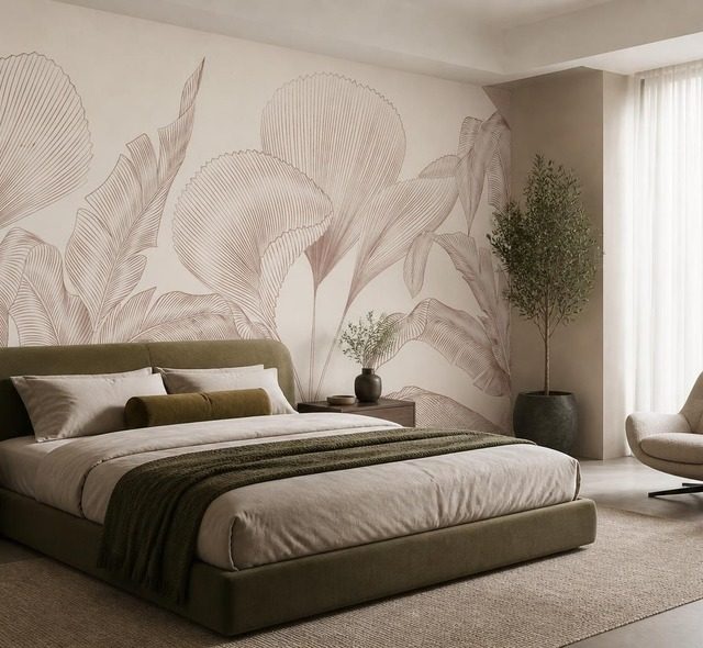 motif minimaliste de feuilles dans une palette sobre papier peint pour le chambres a coucher papiers peints demural