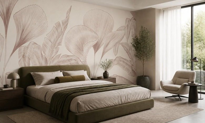 motif minimaliste de feuilles dans une palette sobre papier peint pour le chambres a coucher papiers peints demural