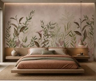 contraste des feuilles chaudes et du fond frais papier peint pour le chambres a coucher papiers peints demural