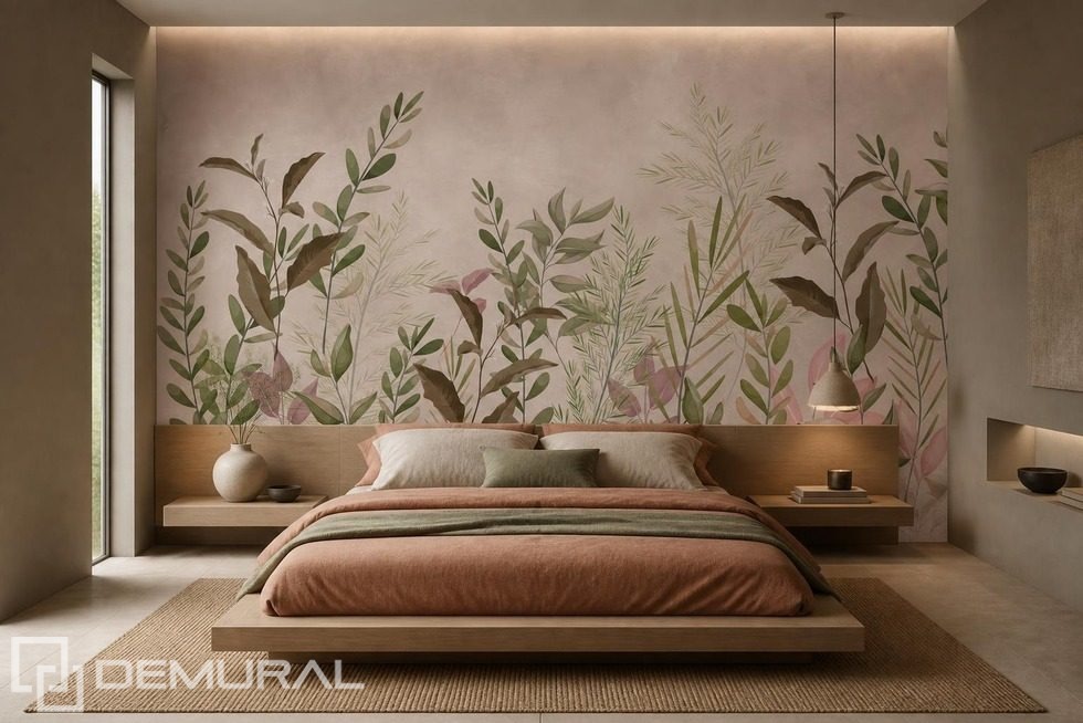 Contraste des feuilles chaudes et du fond frais Papier peint pour le chambres à coucher Papiers peints Demural