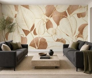 une lumiere subtile souligne le motif feuillu papier peint pour le salon papiers peints demural