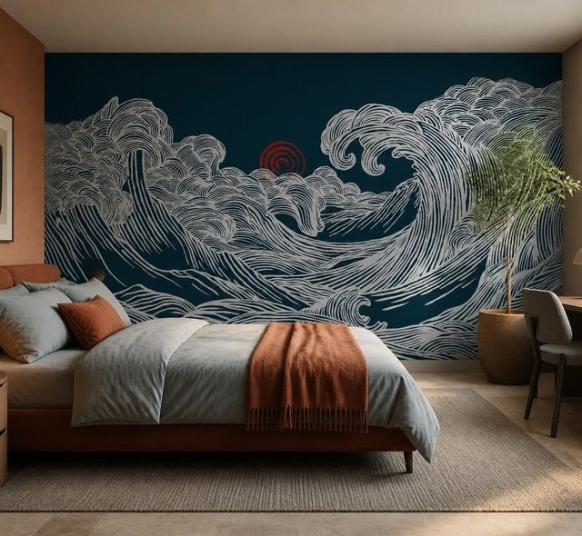 lumiere du coucher de soleil sur un motif ondulant papier peint pour le chambres a coucher papiers peints demural