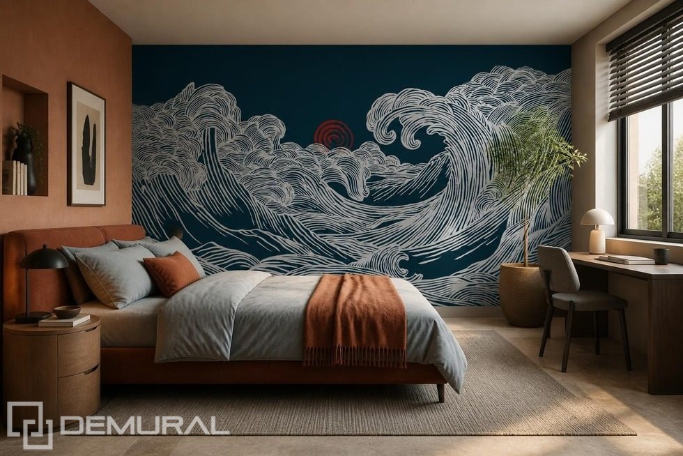 Lumière du coucher de soleil sur un motif ondulant Papier peint pour le chambres à coucher Papiers peints Demural