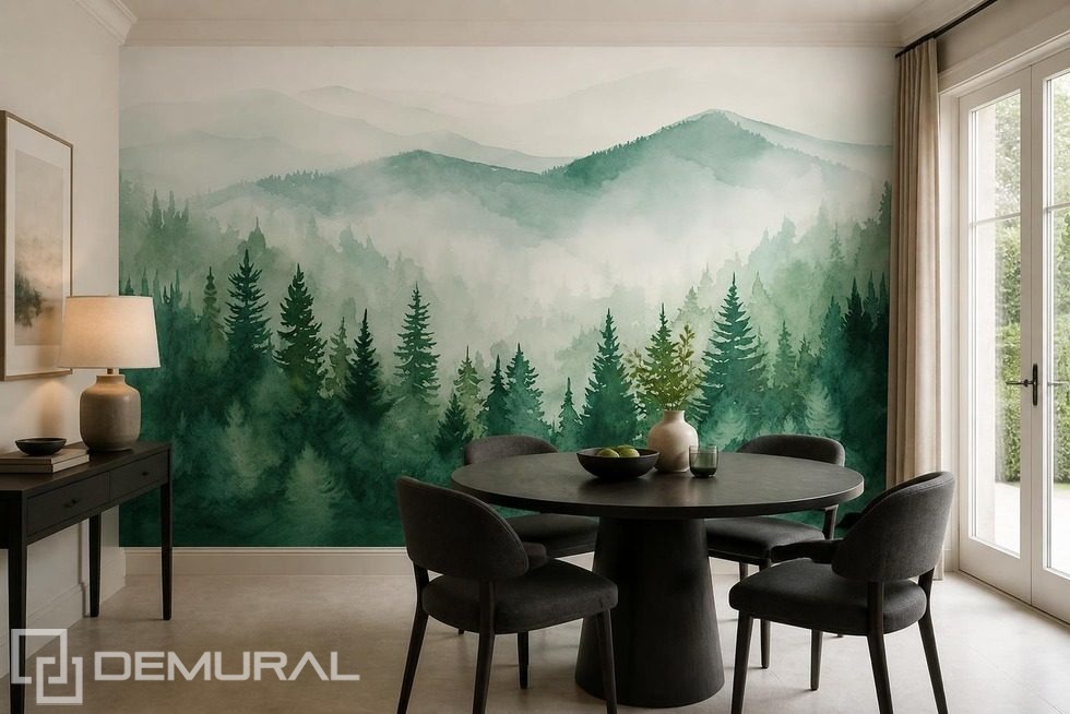 Panorama brumeuse d'une forêt de montagne Papiers peints forêt Papiers peints Demural