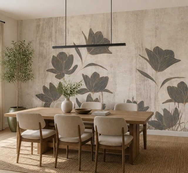 composition harmonieuse de silhouettes florales papiers peints fleurs papiers peints demural