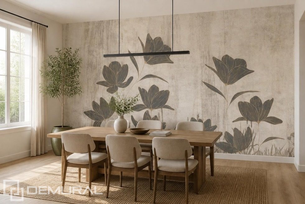 Composition harmonieuse de silhouettes florales Papiers peints Fleurs Papiers peints Demural