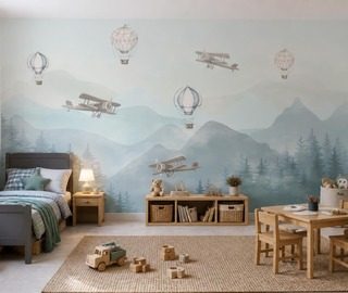 contraste des ballons delicats et du paysage montagneux posters pour chambre denfant affiches demural