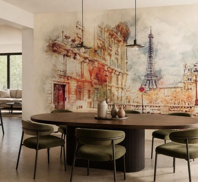 la tour eiffel et une rue parisienne en tonalite aquarelle papiers peints tour eiffel papiers peints demural