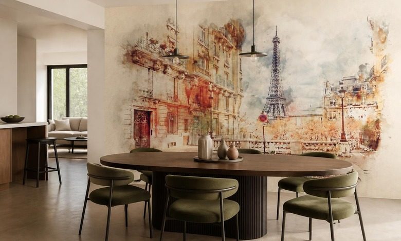 la tour eiffel et une rue parisienne en tonalite aquarelle papiers peints tour eiffel papiers peints demural