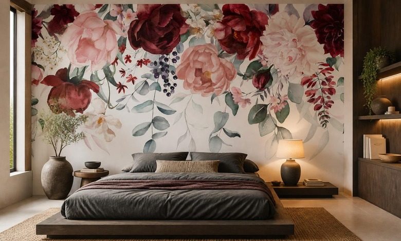 lumiere douce sur un motif floral papier peint pour le chambres a coucher papiers peints demural