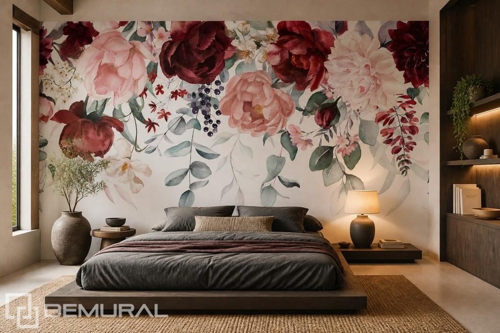 Lumière douce sur un motif floral Papier peint pour le chambres à coucher Papiers peints Demural