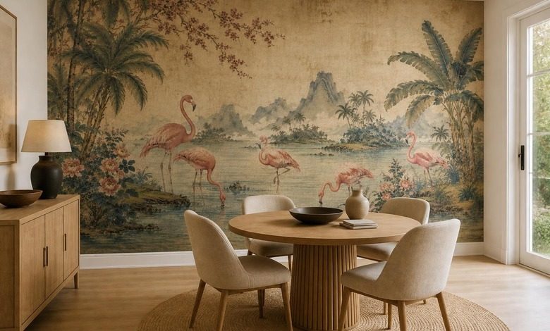 disposition rythmique du motif de flamants papiers peints oriental papiers peints demural