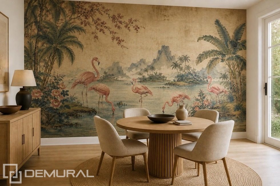 Disposition rythmique du motif de flamants Papiers peints oriental Papiers peints Demural