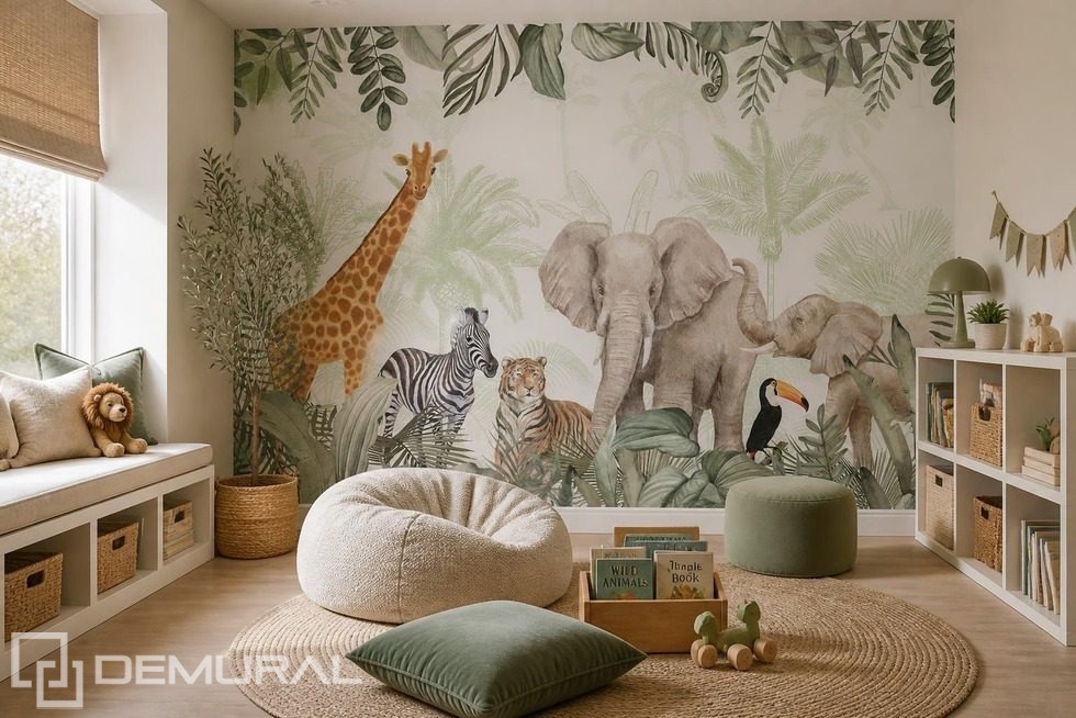 Motif décoratif de jungle avec animaux sauvages Posters pour chambre d'enfant Affiches Demural
