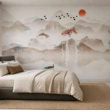 Montagnes-silencieuses-sous-un-ciel-rouge-papiers-peints-oriental-papiers-peints-demural