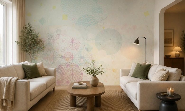 jeu elegant de formes geometriques pastel papier peint pour le salon papiers peints demural