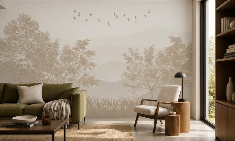 harmonie du rythme des arbres et de lespace sur le mur papier peint pour le salon papiers peints demural