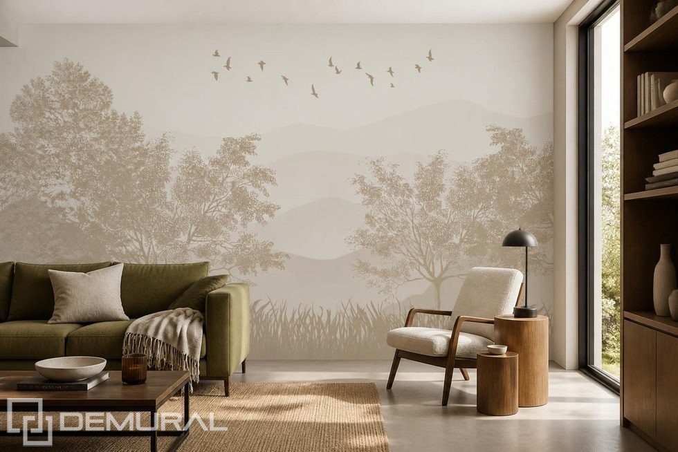 Harmonie du rythme des arbres et de l'espace sur le mur Papier peint pour le salon Papiers peints Demural