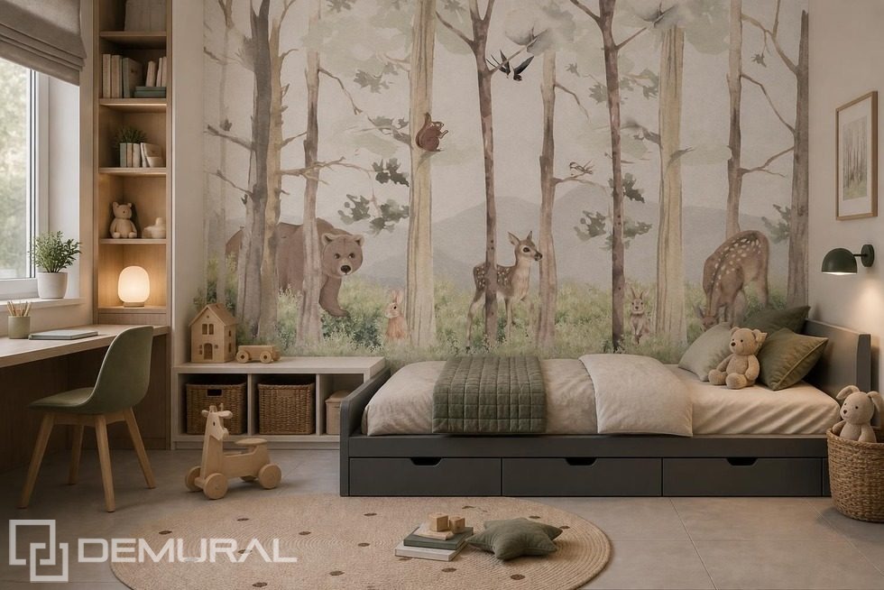 Vert et beige dans un paysage forestier Posters pour chambre d'enfant Affiches Demural