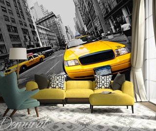 en taxi jaune a travers new york vehicules papiers peints papiers peints demural