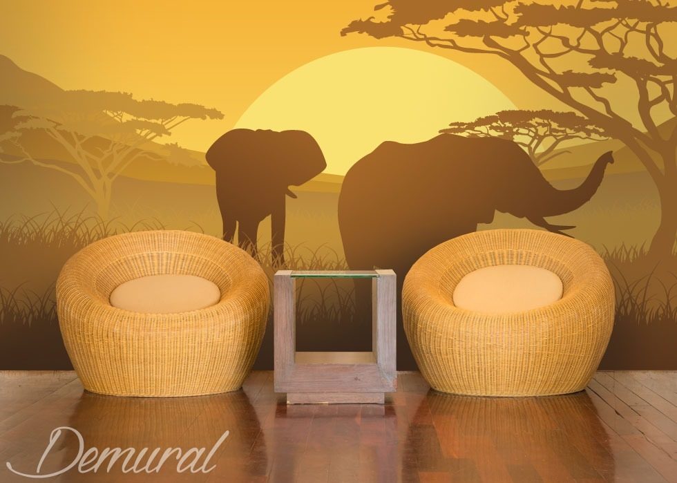 Elephants au safari Papiers peints de Paysage Papiers peints Demural