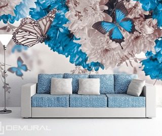 nature en blanc et bleu papiers peints fleurs papiers peints demural
