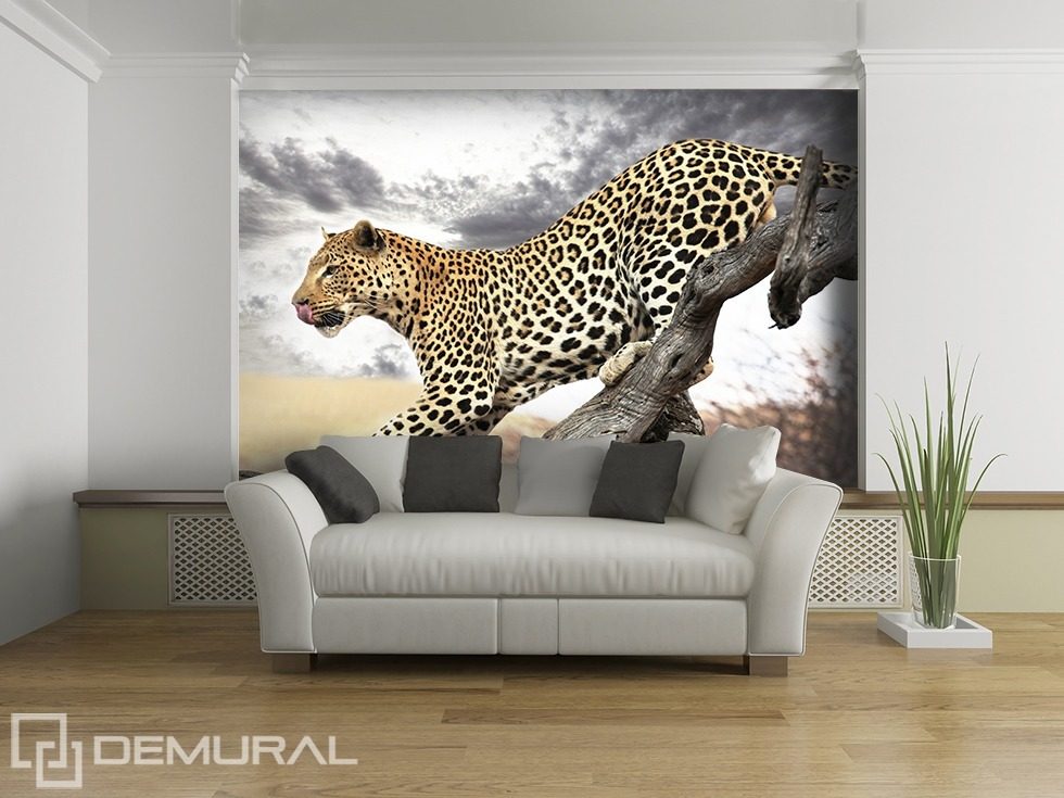 Saut d'un léopard Papiers peints animaux Papiers peints Demural