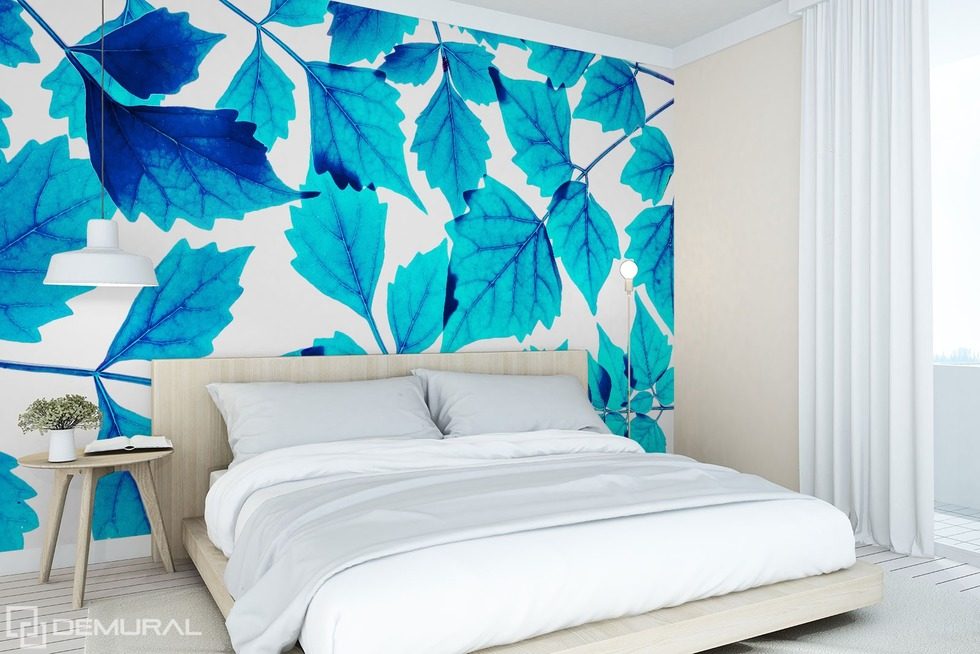 Petite feuille bleue Papier peint pour le chambres à coucher Papiers peints Demural